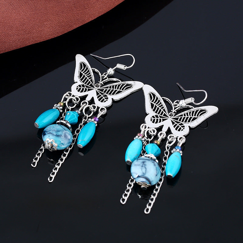 Wholesale retro hollow butterfly tassel earrings